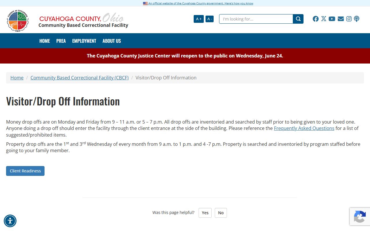 Judge Nancy R. McDonnell CBCF visitor and drop-off rules