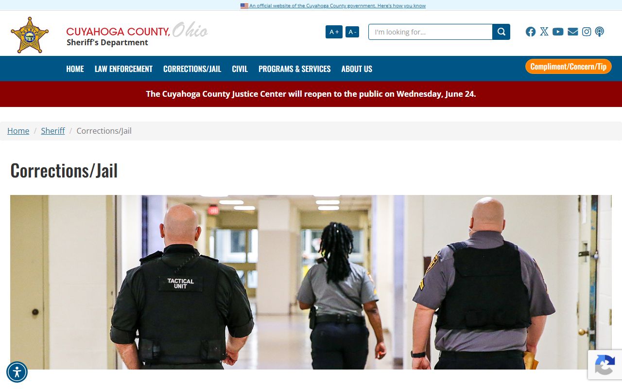 Cuyahoga County Corrections Jail hub for inmate population and facility information